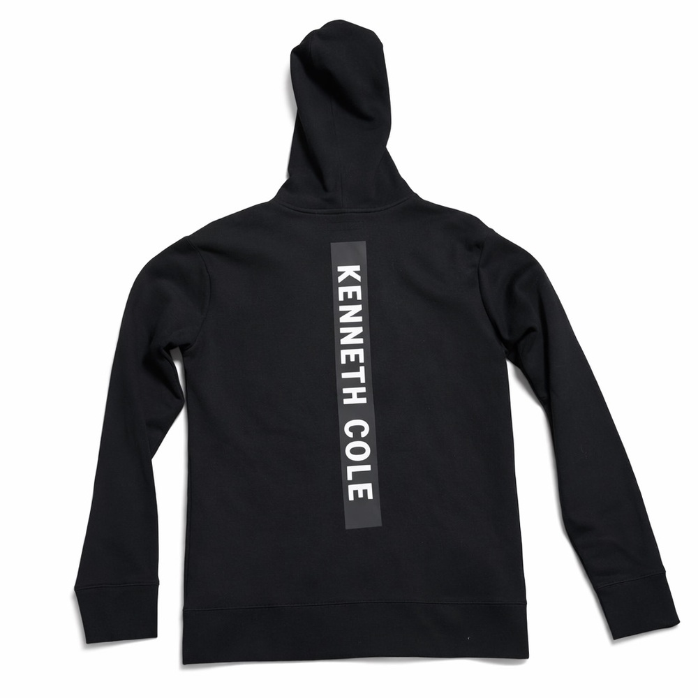 Kenneth Cole Black Fleece Pullover Hoodie Men Long Sleeve Logo Pockets - Picture 2 of 2
